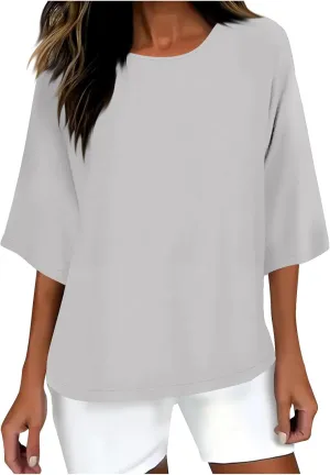 Women Oversized Shirts Cotton Linen Casual Short Sleeve Summer Tops 2025 Plus Size Beach Clothes Crewneck Basic Tees