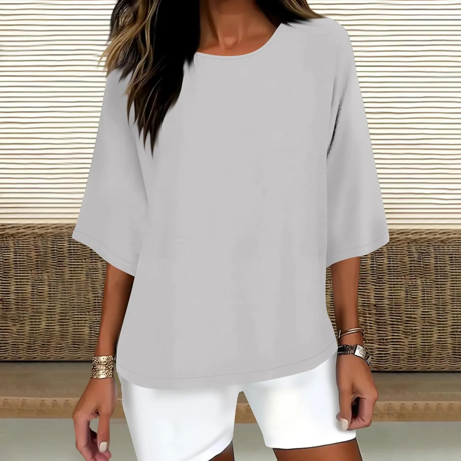 Women Oversized Shirts Cotton Linen Casual Short Sleeve Summer Tops 2025 Plus Size Beach Clothes Crewneck Basic Tees