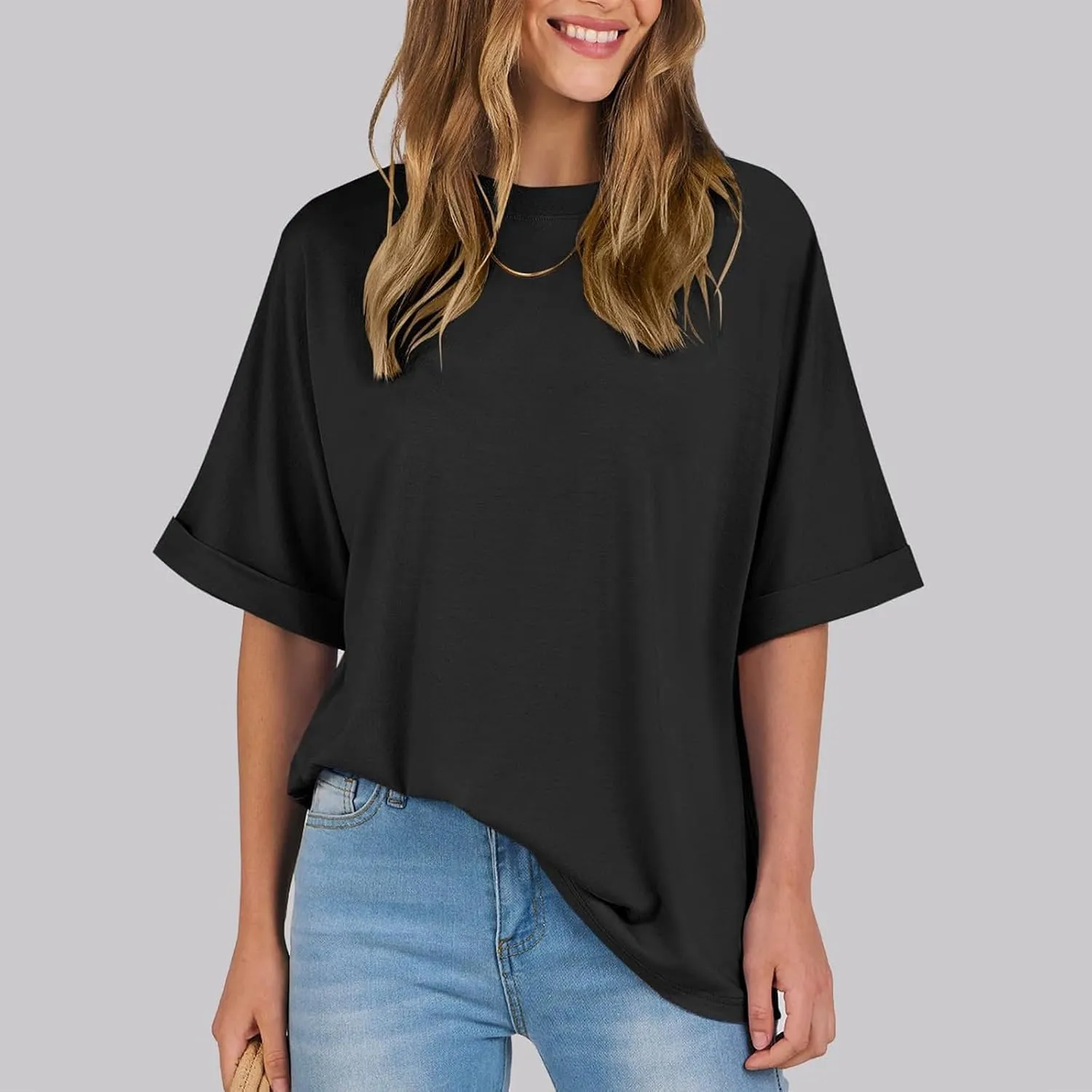 Women Oversized Striped Short Sleeve T-Shirts Color Block Crew Neck Pullover Basic Shirt Casual Summer Tee Tops
