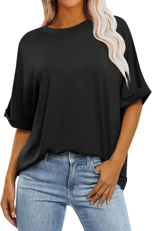 Women Oversized Striped Short Sleeve T-Shirts Color Block Crew Neck Pullover Basic Shirt Casual Summer Tee Tops