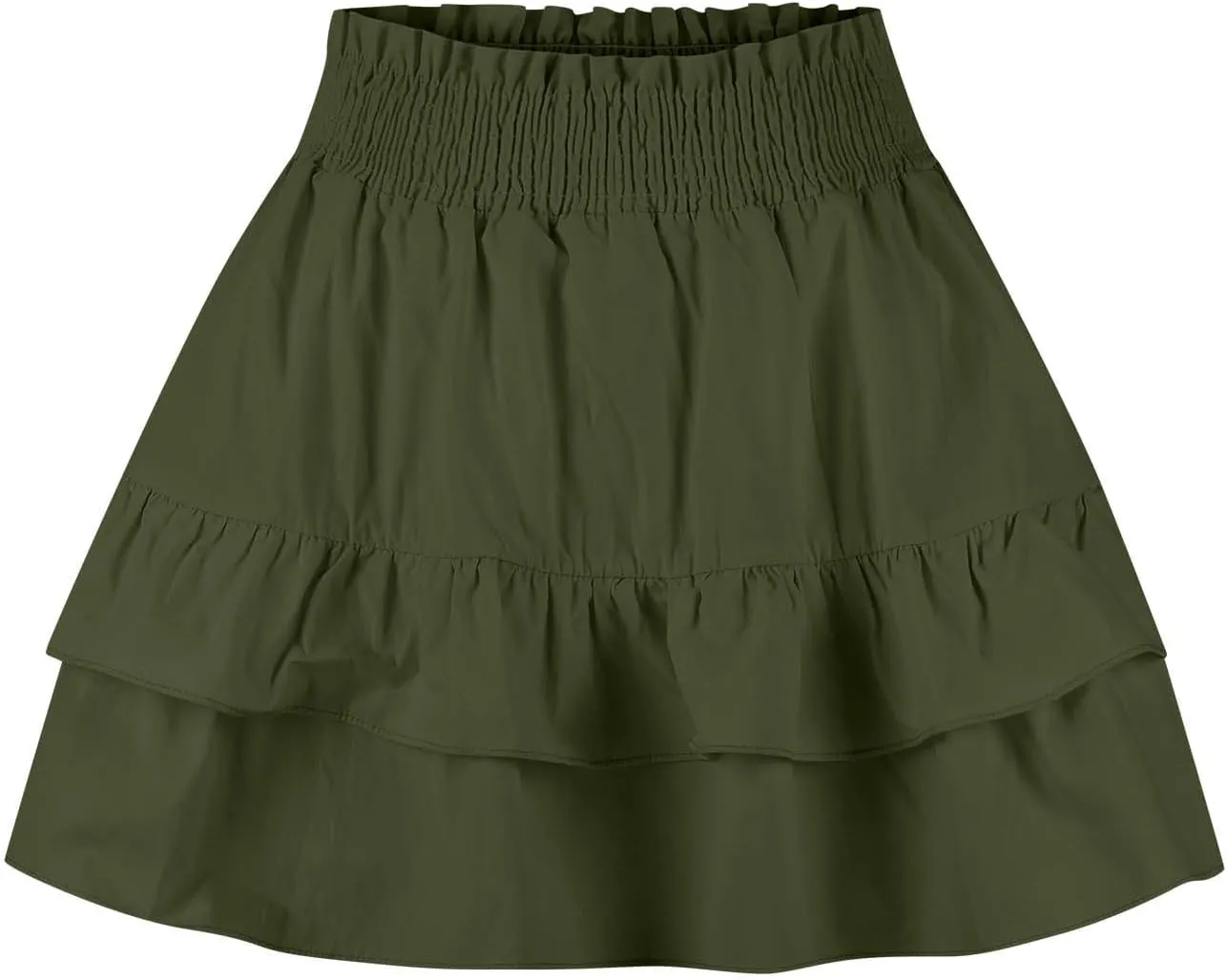 Women Ruffle Mini Skirts Smocked Waist Pleated Tiered Ruffle Hem Short Skirt Summer Casual Half Dress 2025 New
