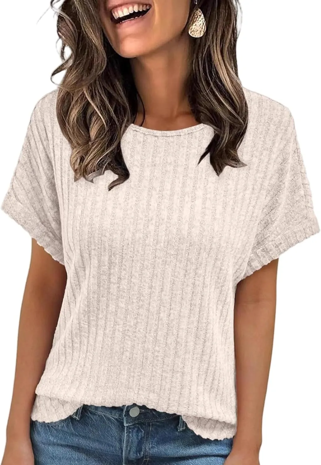 Women Short Sleeve T Shirt Casual Crewneck Tunic Tops Dressy Office Tops Business Work Shirts Summer Basic Blouses