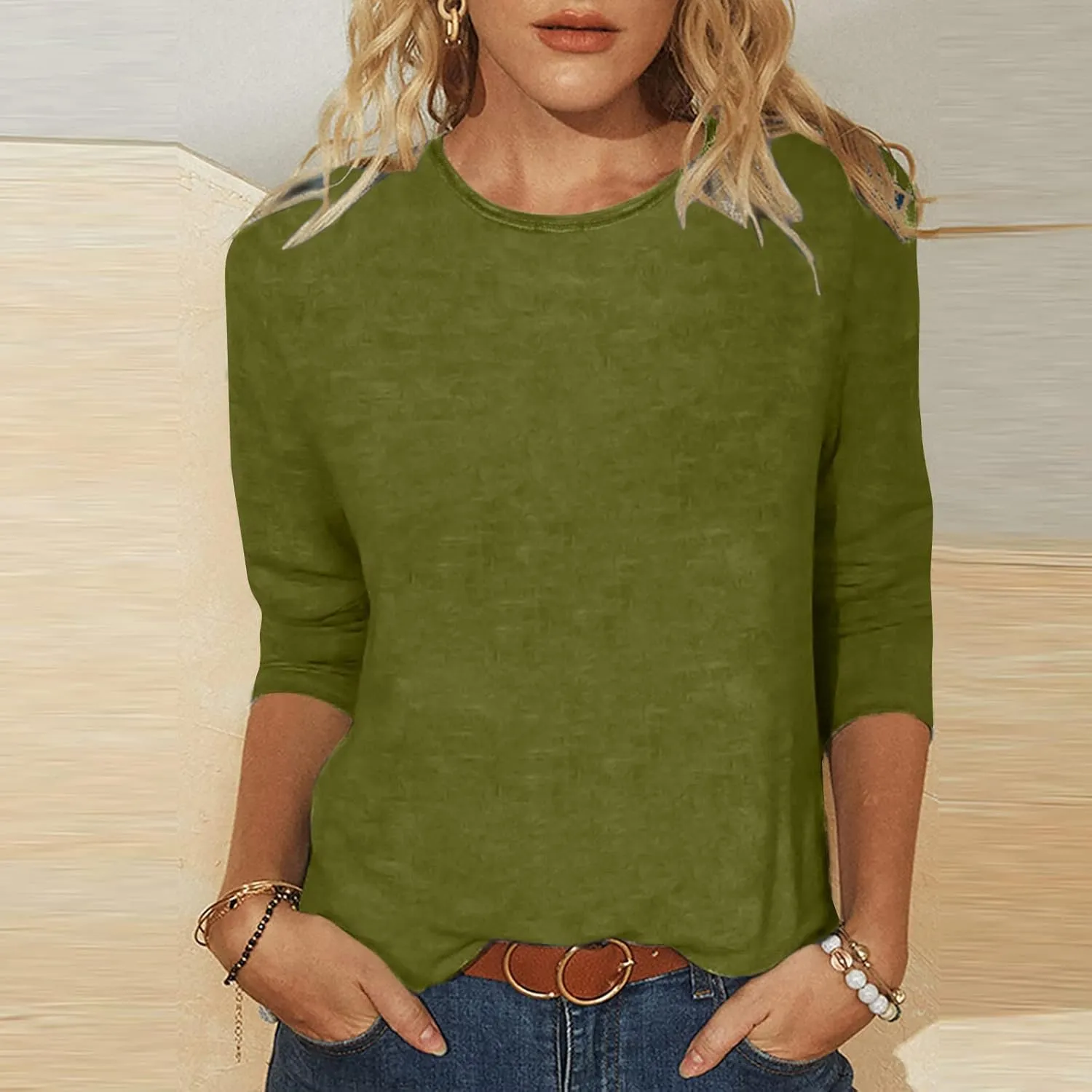 Women Tops Dressy Casual 3/4 Sleeve Plus Size Summer Blouse Loose Fit Tshirts Crewneck Workout Going Out Tops Tees