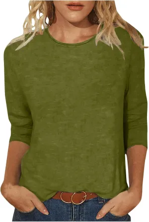 Women Tops Dressy Casual 3/4 Sleeve Plus Size Summer Blouse Loose Fit Tshirts Crewneck Workout Going Out Tops Tees