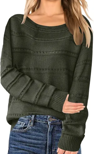Women's 2024 Fall Long Sleeve Crew Neck Striped Color Block Casual Knitted Pullover Tops Crochet V Neck Sweater Tops