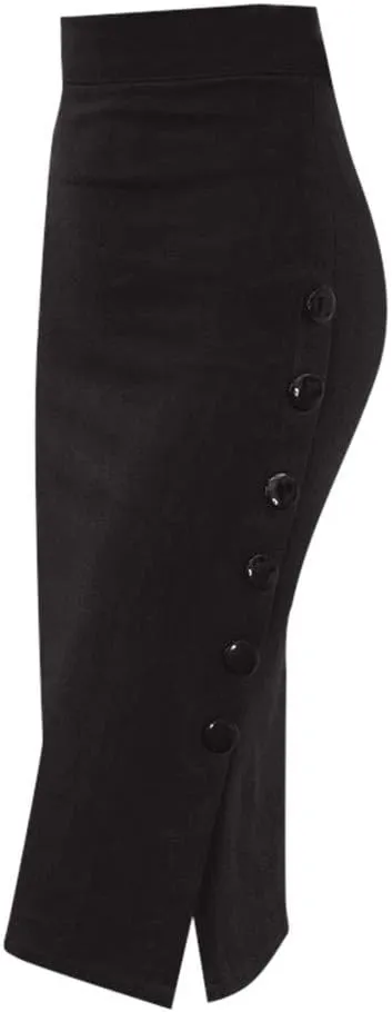 Womens 2025 High Waisted Pencil Skirt Side Button Slit Work Office Skirts Knee Length Plus Size Business Bodycon