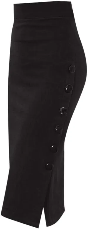 Womens 2025 High Waisted Pencil Skirt Side Button Slit Work Office Skirts Knee Length Plus Size Business Bodycon