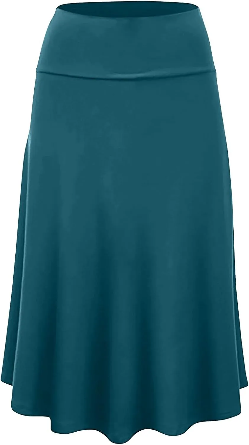 Womens Basic Midi Skirt Versatile Stretchy Flared Summer Casual High Waisted Skirt Pleated A-Line Skirts