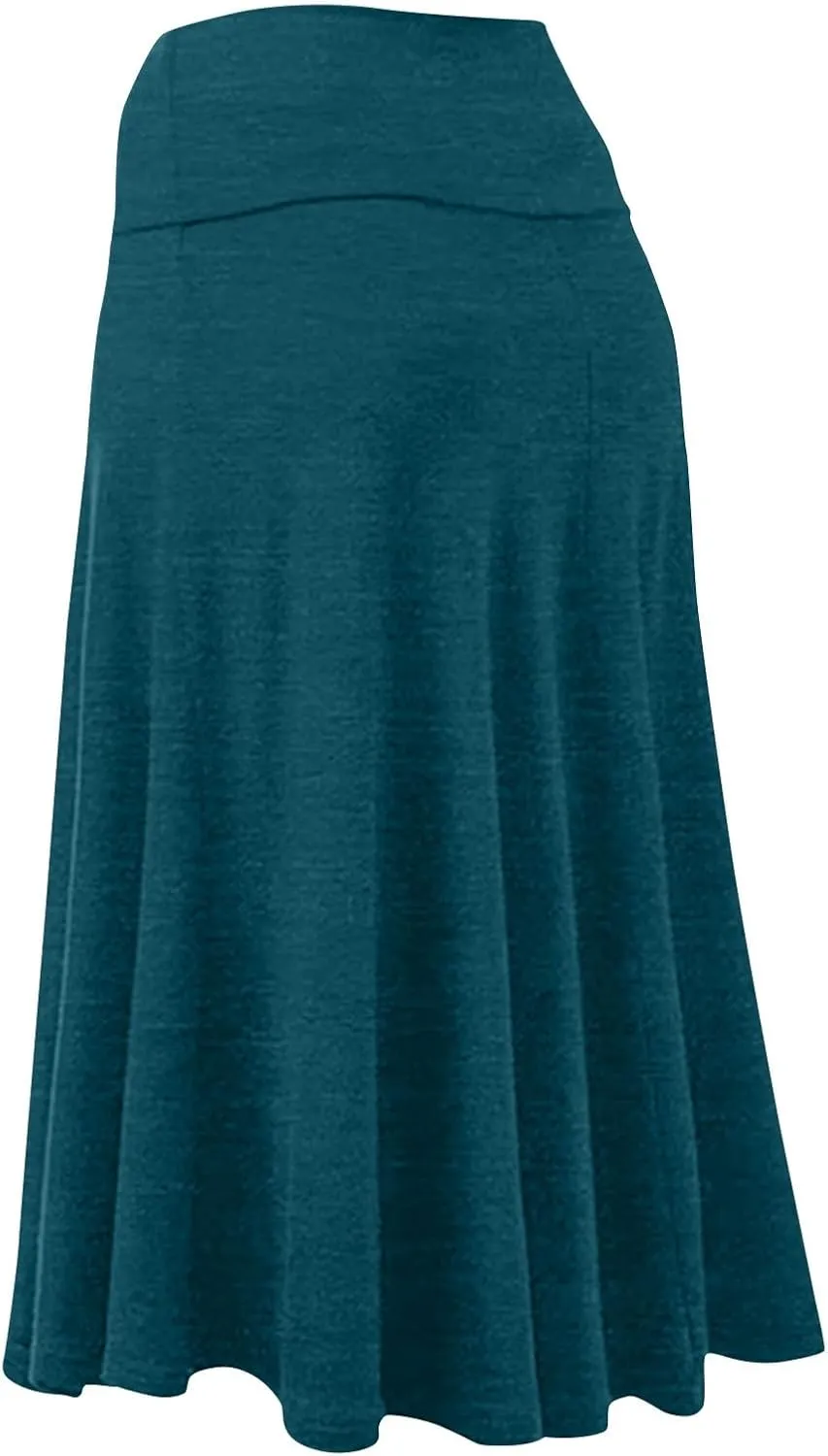 Womens Basic Midi Skirt Versatile Stretchy Flared Summer Casual High Waisted Skirt Pleated A-Line Skirts