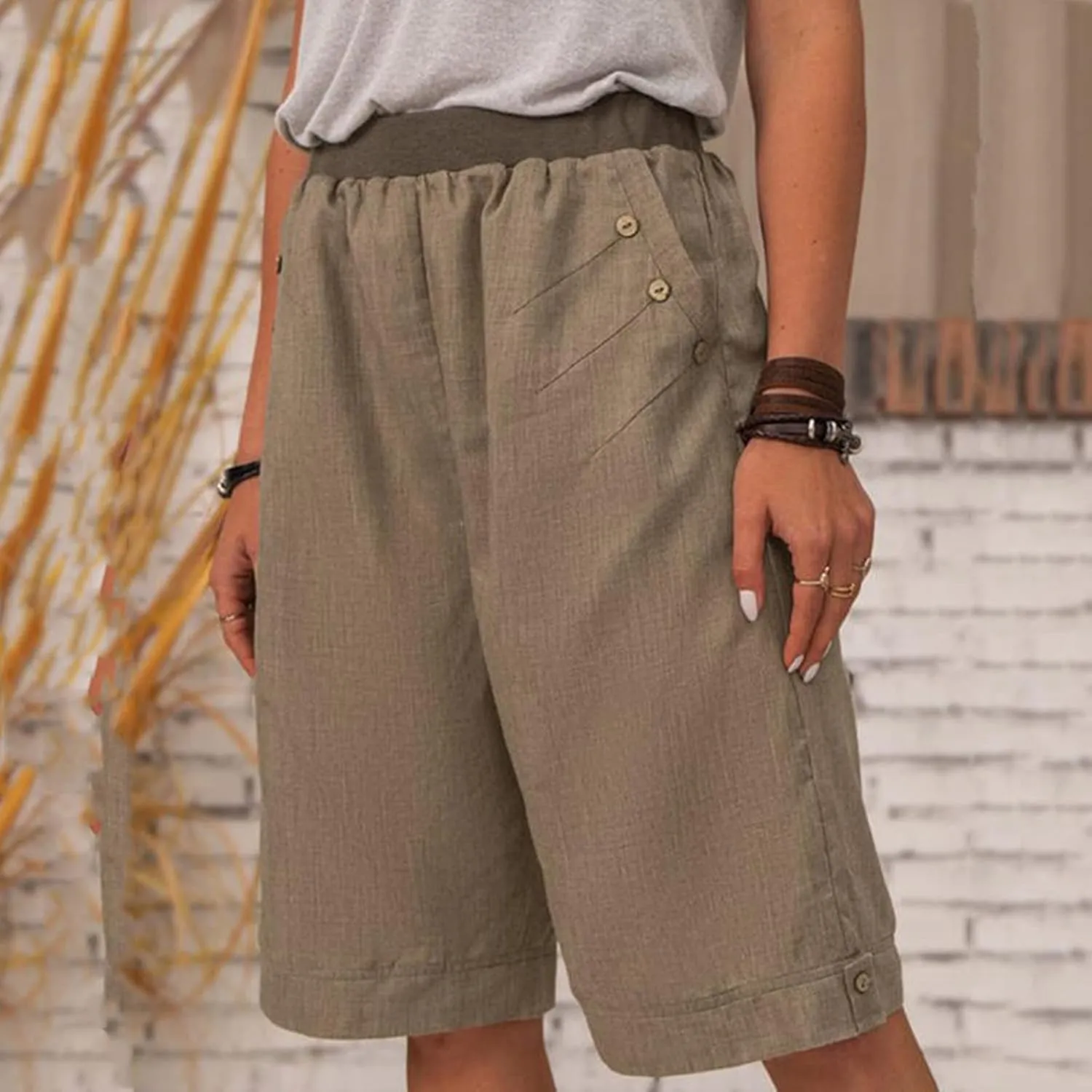Womens Biker Shorts Waisted Shorts Daisy Fashion Print Pocket Wide Leg Button Loose Pants Womens Biker Shorts Blue