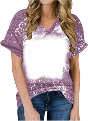 Womens Bleached Sublimation Blank Shirts Short Sleeve Graphic Tees Tops Casual Polyester Tshirt Cute Items Clothes