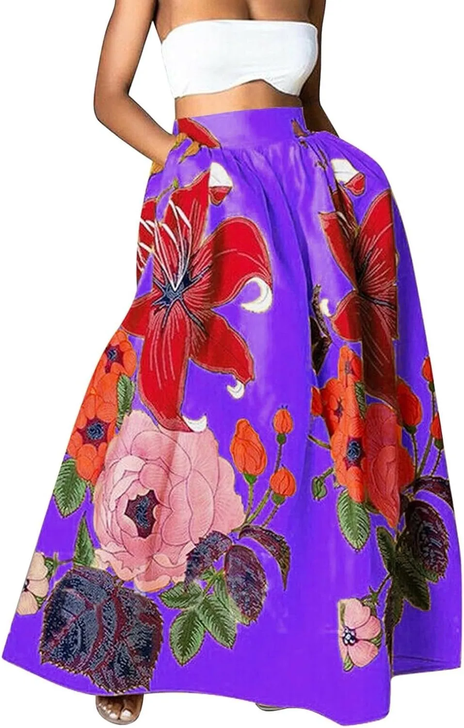 Women's Boho Skirt Summer Casual Loose Trendy Elastic High Waist Floral Print Bohemian Sun Beach Maxi Skirts 2025