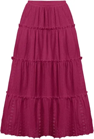 Women's Casual Boho Flowy Maxi Skirt 2025 Trendy Plain Summer Long Skirts Bohemian Ruffle Pleated Beach Skirts