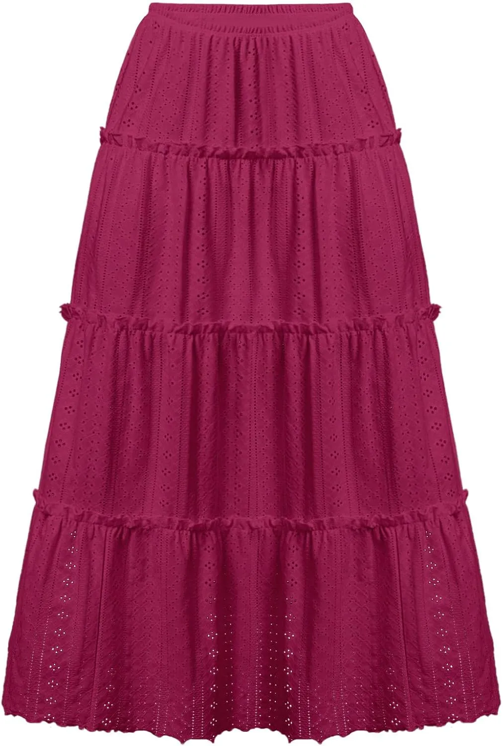 Women's Casual Boho Flowy Maxi Skirt 2025 Trendy Plain Summer Long Skirts Bohemian Ruffle Pleated Beach Skirts