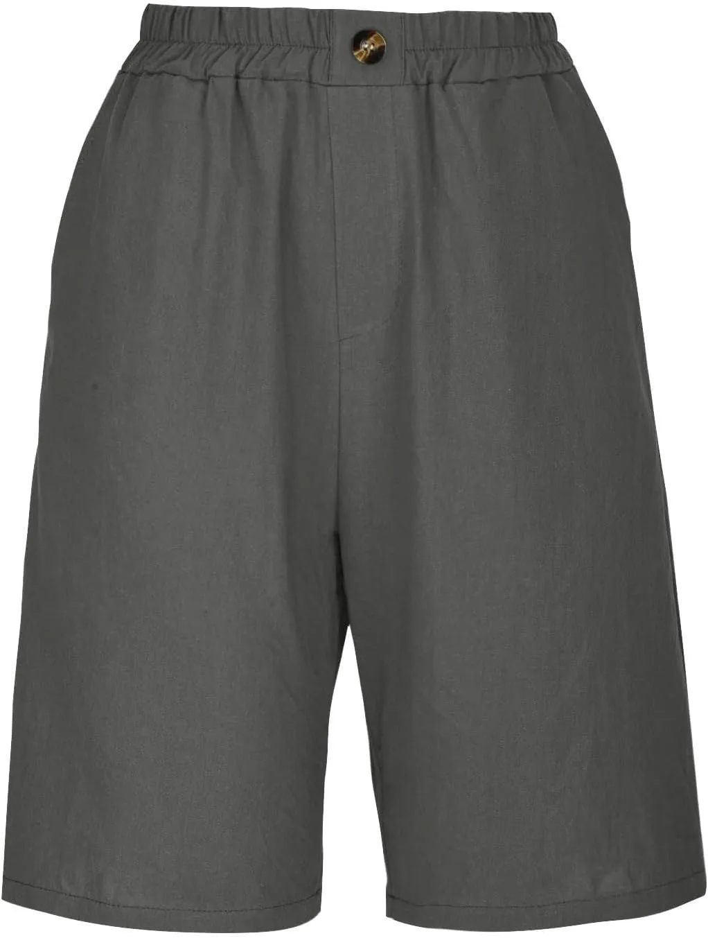 Women's Casual Cotton Linen Bermuda Shorts Elastic Waist Knee Length Shorts Summer Beach Shorts with Pockets