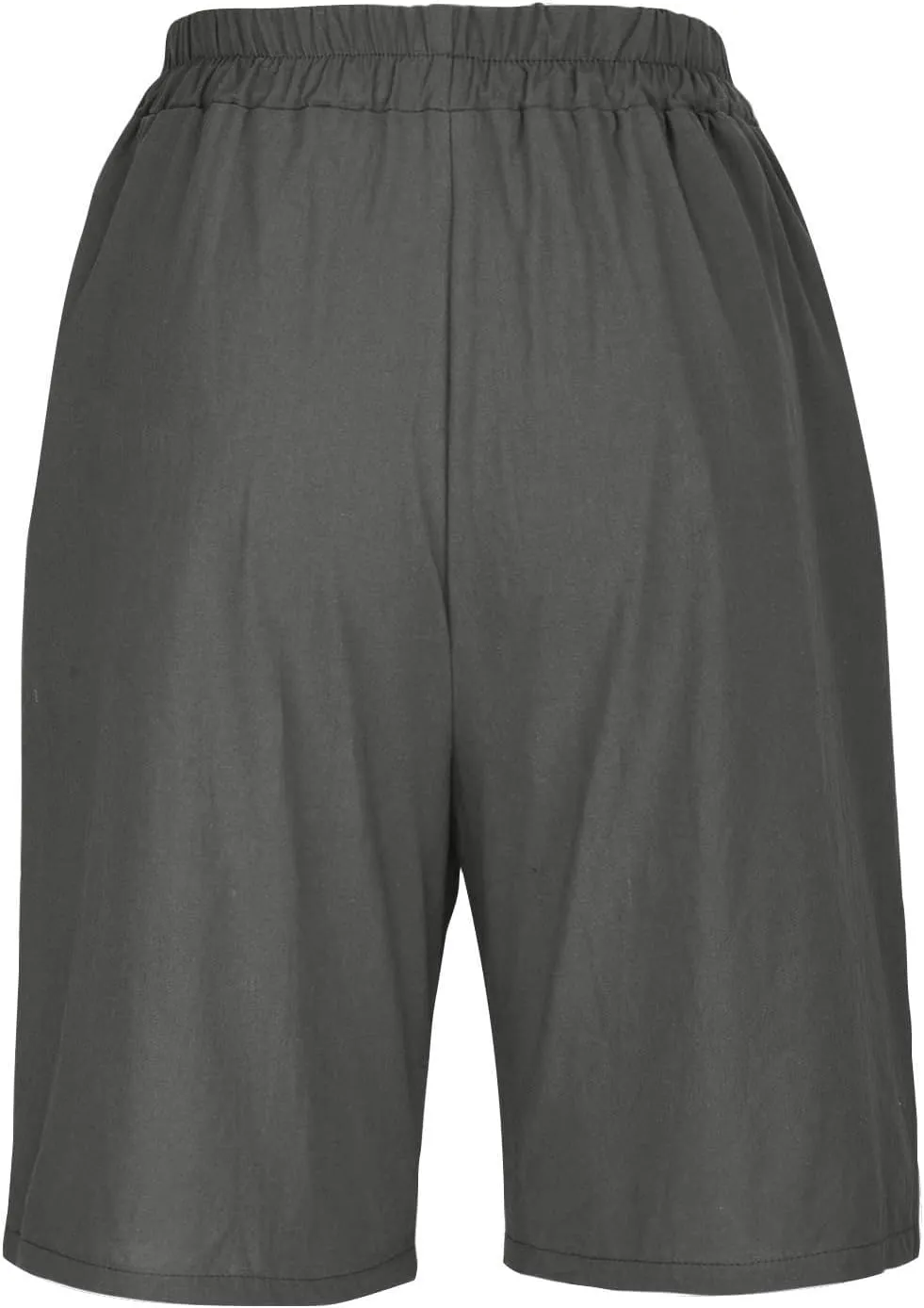 Women's Casual Cotton Linen Bermuda Shorts Elastic Waist Knee Length Shorts Summer Beach Shorts with Pockets