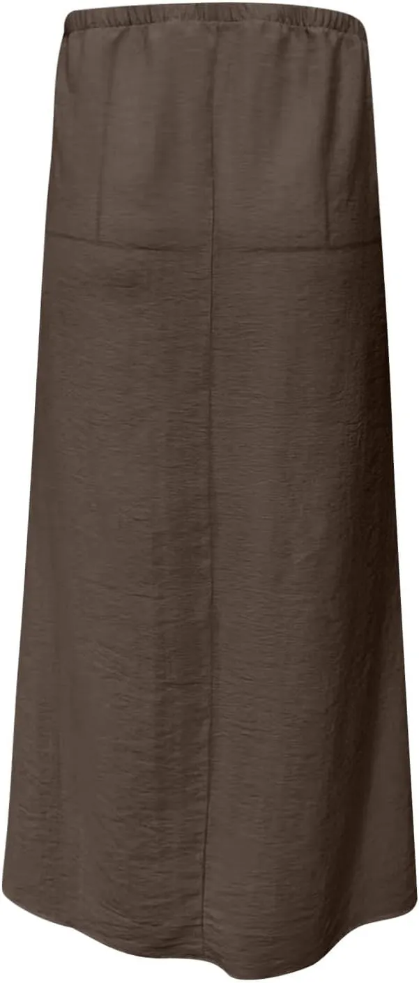 Women's Casual Long Skirts Drawstring Low Waist Maxi Skirt Summer Solid Color Loose Lightweight Beach Dress 2025