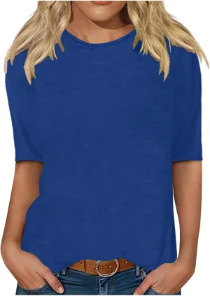 Womens Casual Tops Half Sleeve Loose Fit Shirts Plus Size Crewneck Cute Tees Soft Dressy 2025 Spring Summer Blouses