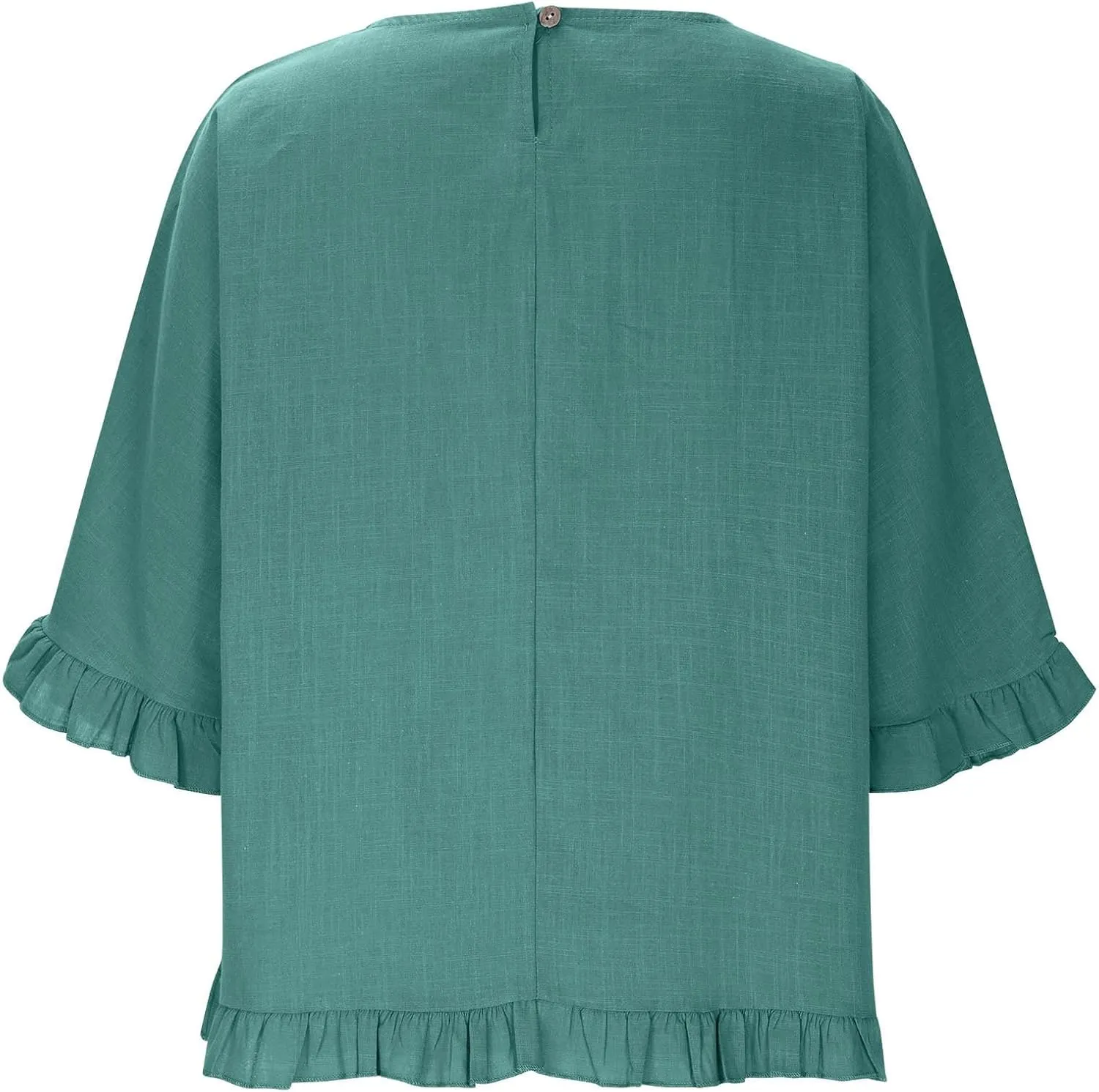 Women's Cotton Linen Blouse Ruffle Pleated Hem Tops Loose Casual Half Sleeve Round Neck Basic Tee Shirts
