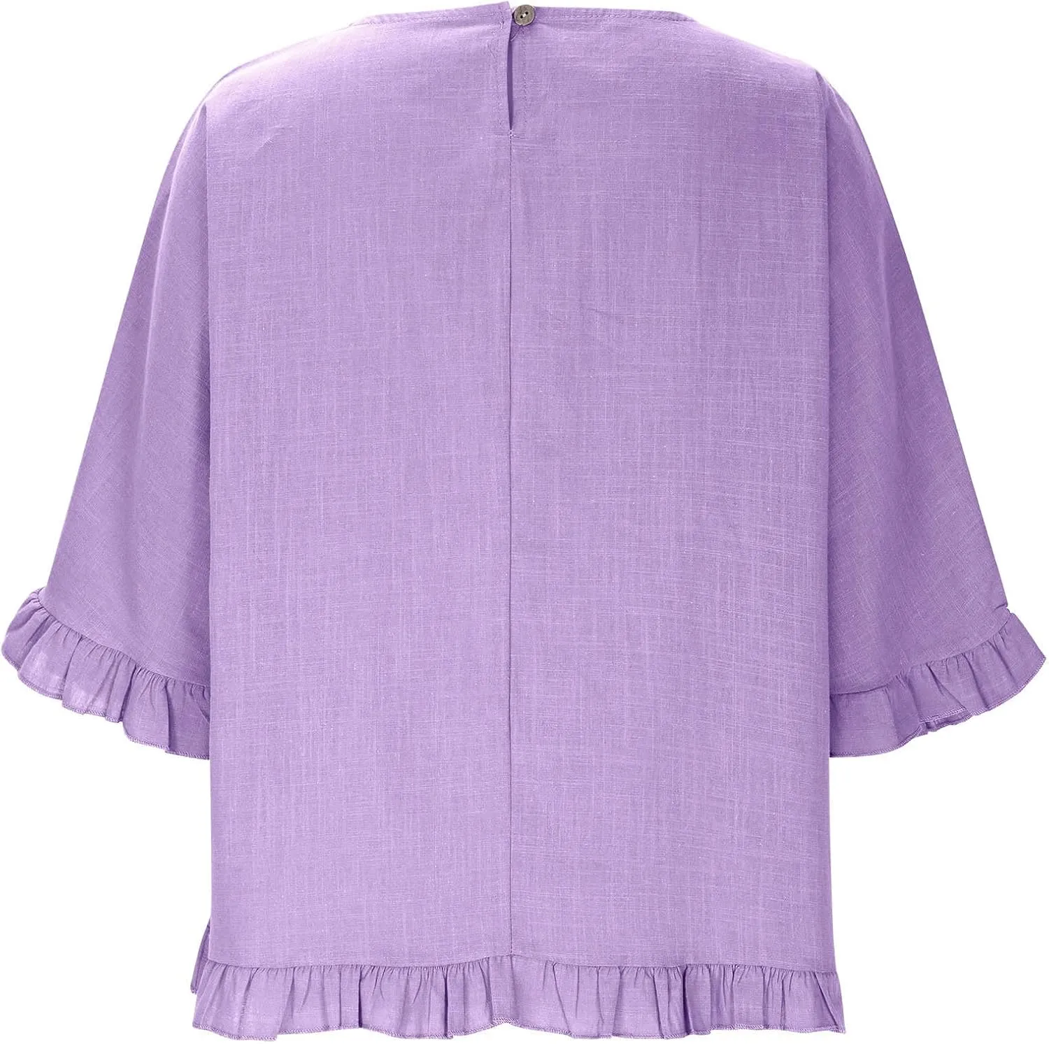 Women's Cotton Linen Blouse Ruffle Pleated Hem Tops Loose Casual Half Sleeve Round Neck Basic Tee Shirts