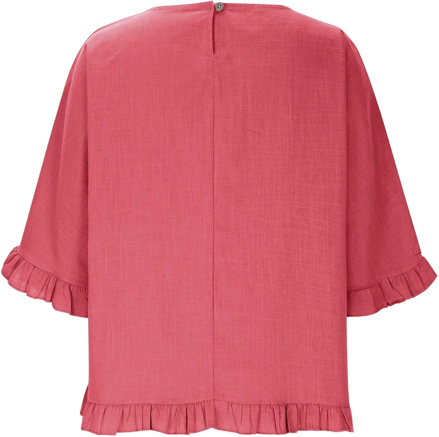 Women's Cotton Linen Blouse Ruffle Pleated Hem Tops Loose Casual Half Sleeve Round Neck Basic Tee Shirts