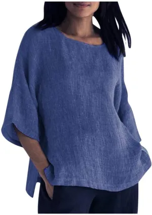 Women's Cotton Linen Tops Ladies Summer Fashion Crop Sleeves Loose T-shirts Crew Neck Tees Blouse Pullover Shirts Yellow
