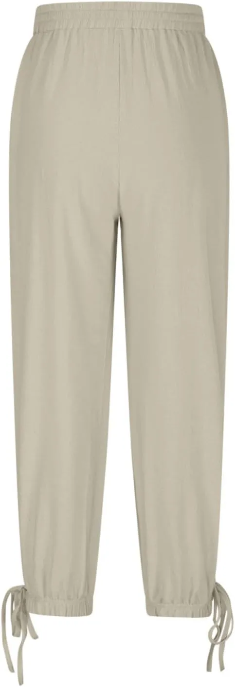 Womens Culottes Cotton Linen Wide Leg Pants Casual Drawstring Elastic Waist Baggy Trousers with Pockets