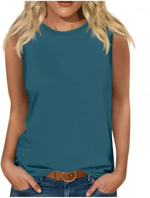 Womens Cute Tank Tops Trendy Sleeveless Oversized Tee Scoop Neck Soft Loose Casual 2025 Summer Flowy Shirts