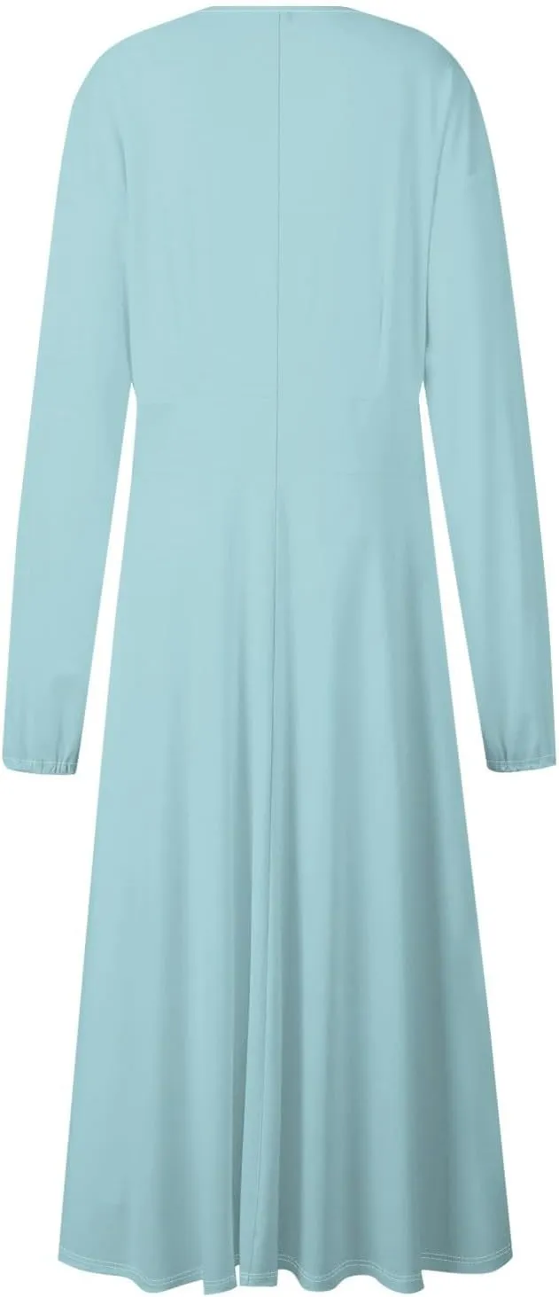 Women'S Dresses for Wedding Guest Fall Long Sleeve Wrap V Neck Ruffle Belted A-Line Flowy Midi Dresses
