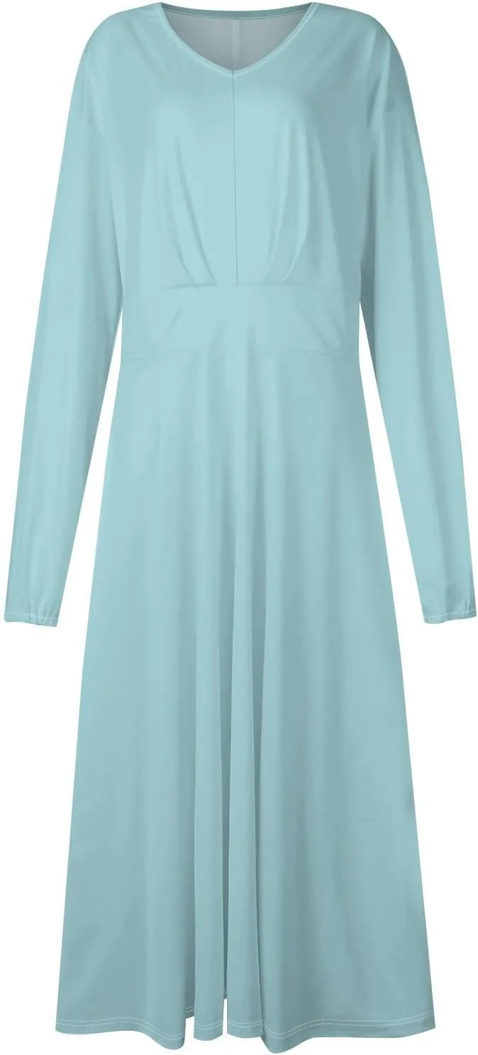Women'S Dresses for Wedding Guest Fall Long Sleeve Wrap V Neck Ruffle Belted A-Line Flowy Midi Dresses