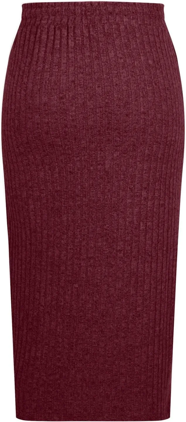Womens Elegant Bodycon Dress Ribbed Knit Sweater Skirts Drawstring Elastic High Waist Stretchy Midi Casual Skirt