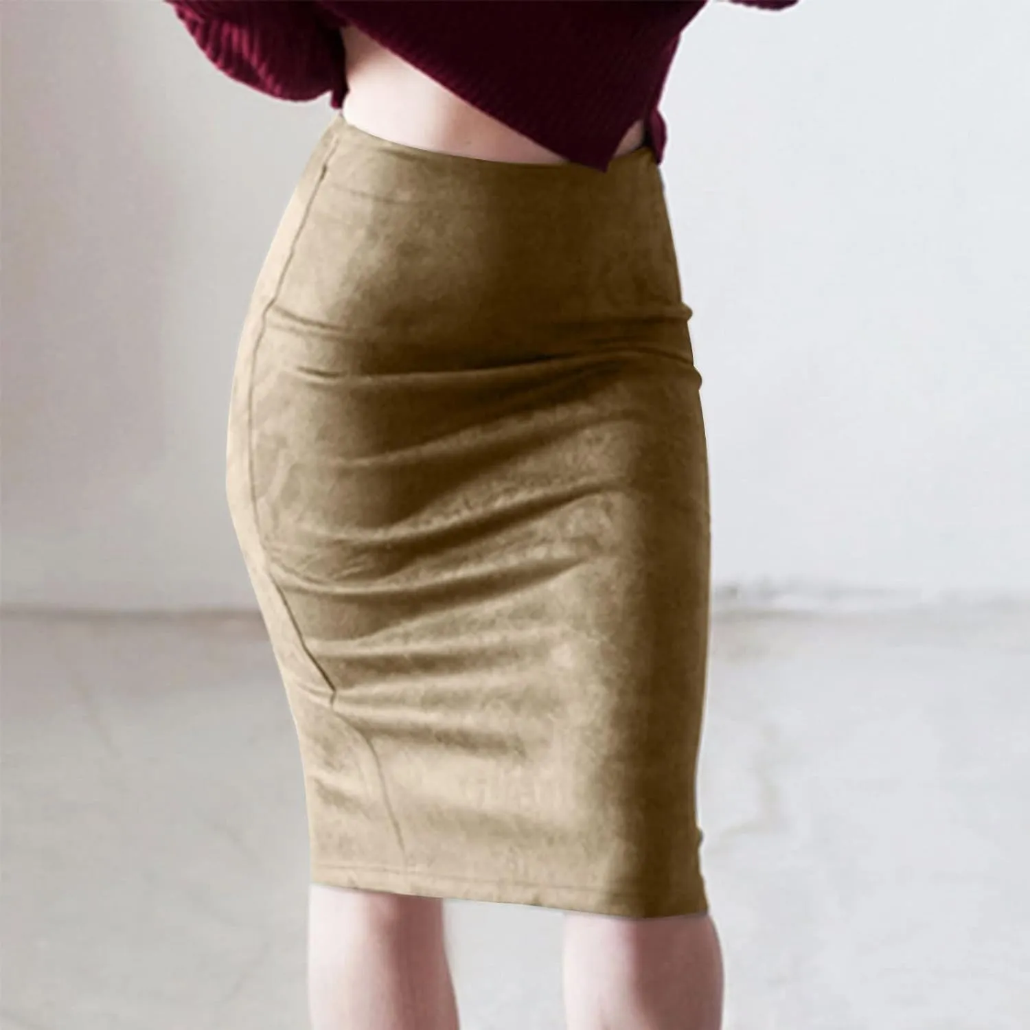 Women's High Waist Skirts Slim Bodycon Party Club Night Out Midi Pencil Skirts Bodycon Pencil Velvet Long Skirt