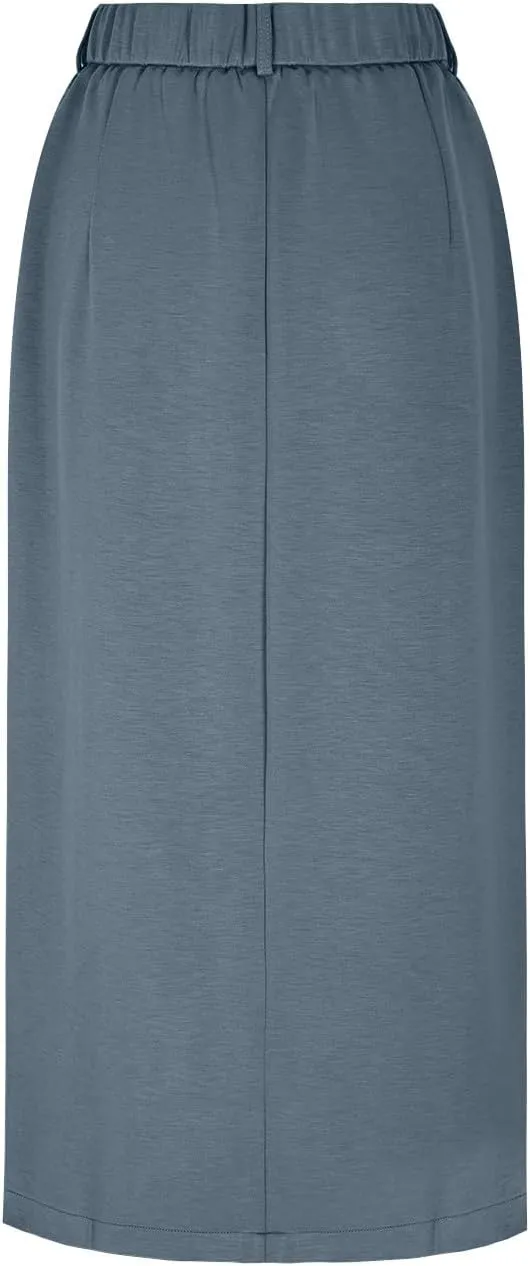 Women's High Waisted Front Split Maxi Skirt Elegant Business Work Skirts Evening Party A-Line Skirts with Pockets