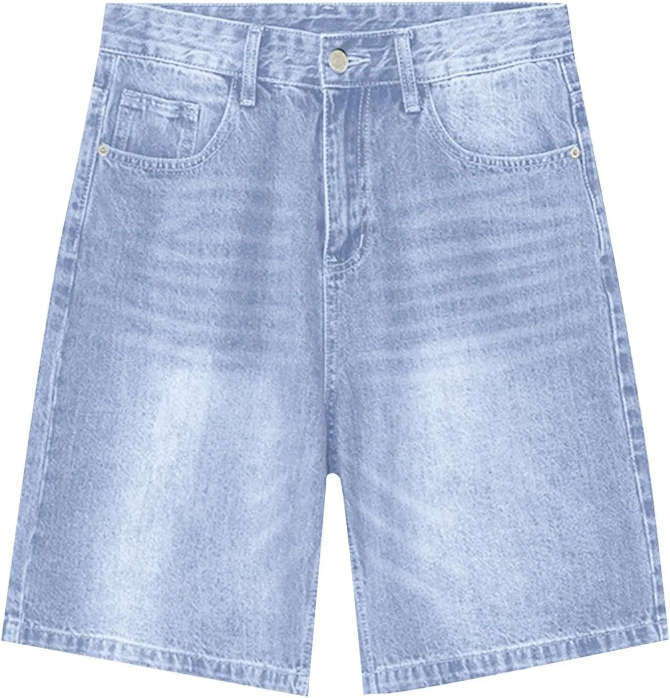 Womens High Waisted Stretch Bermuda Denim Shorts Knee Length Distressed Cutoffs, Loose Fit Casual Summer Jean Shorts