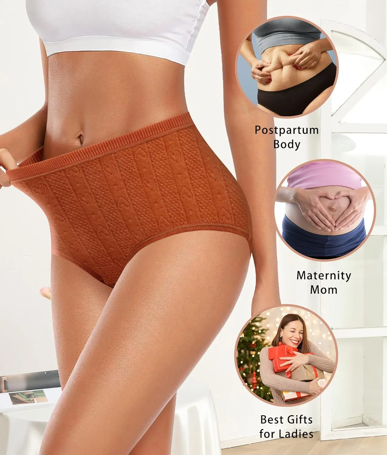 Womens High Waisted Underwear Cotton Panties Soft Stretch Breathable Comfy Full Coverage Briefs 6 Pack