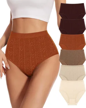 Womens High Waisted Underwear Cotton Panties Soft Stretch Breathable Comfy Full Coverage Briefs 6 Pack