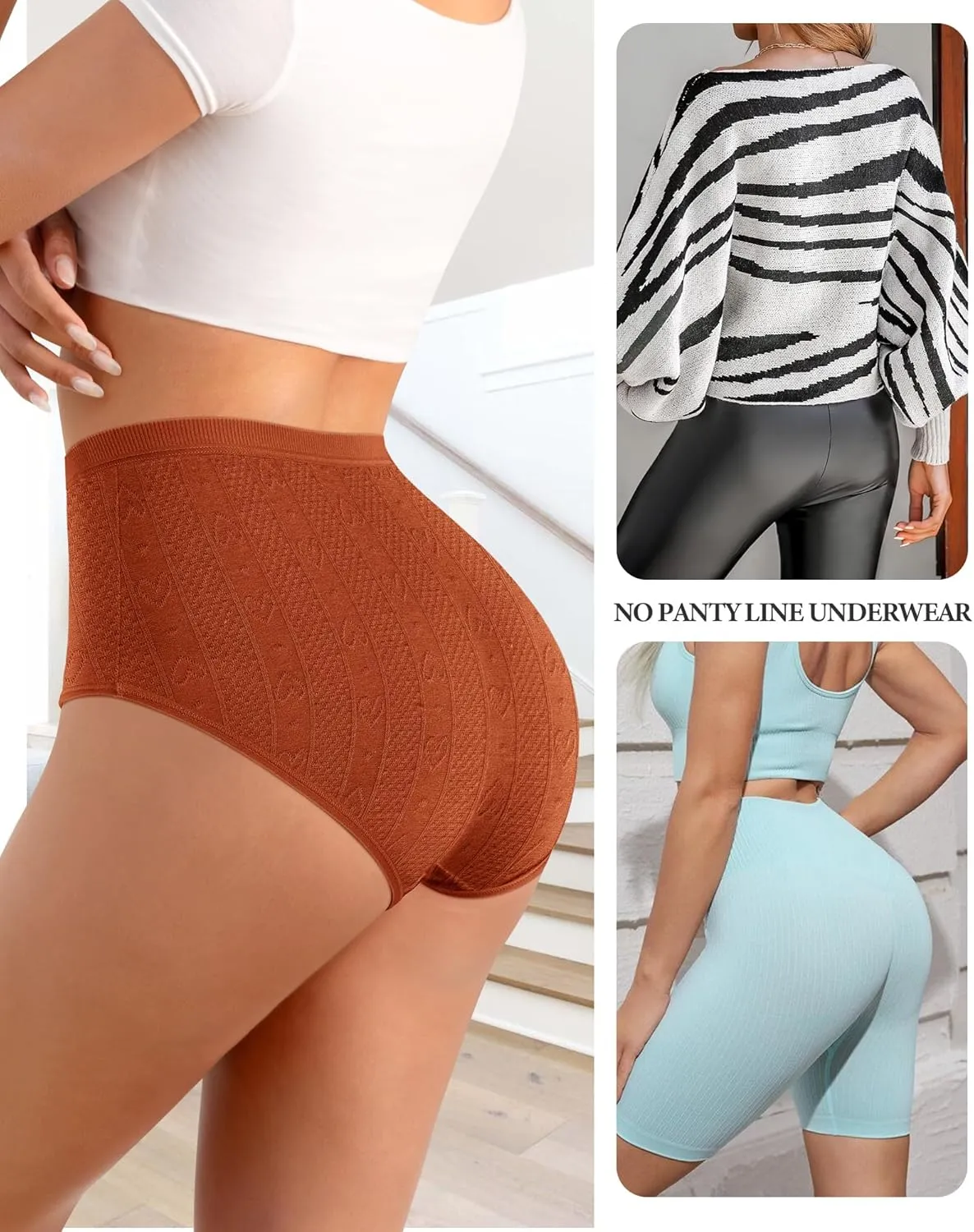 Womens High Waisted Underwear Cotton Panties Soft Stretch Breathable Comfy Full Coverage Briefs 6 Pack