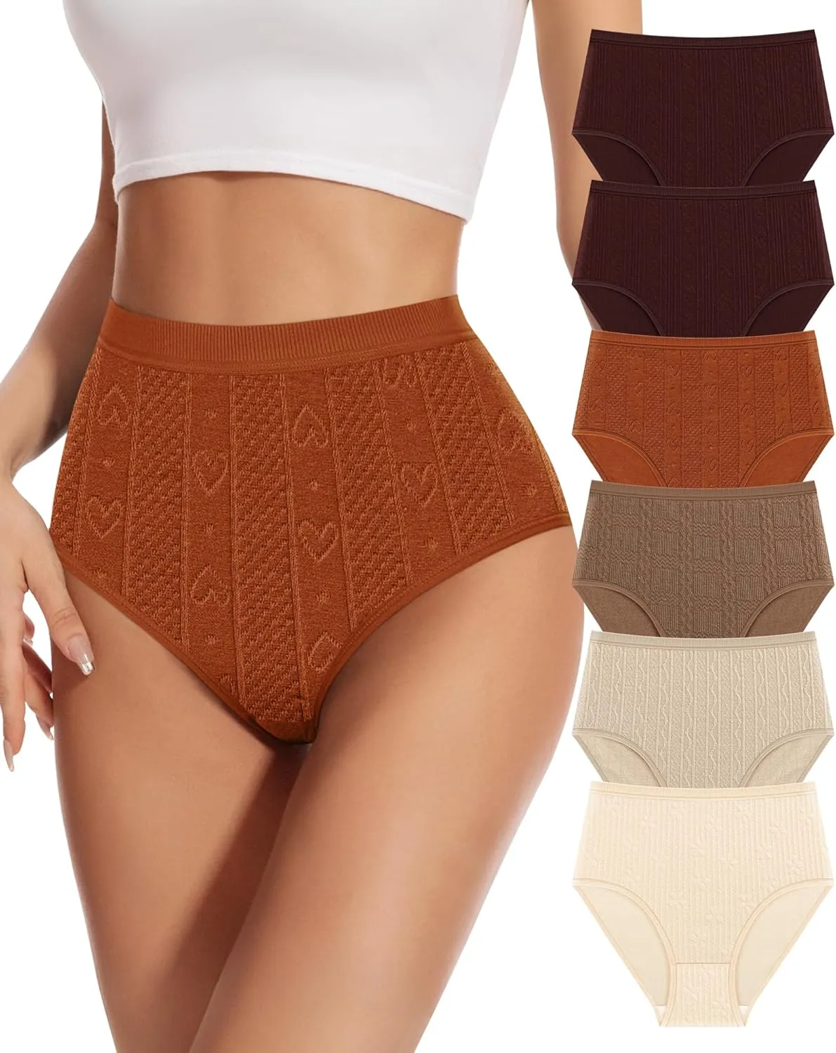 Womens High Waisted Underwear Cotton Panties Soft Stretch Breathable Comfy Full Coverage Briefs 6 Pack