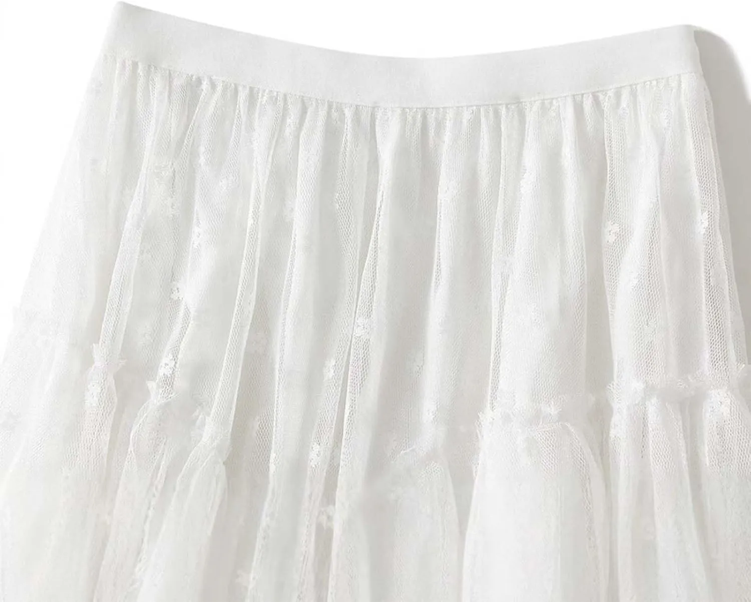 Women's Lace Tulle Maxi Skirt High Waisted Asymmetric Ruffle Flowy Boho Beach Wedding Guest Skirt Sheer Layered