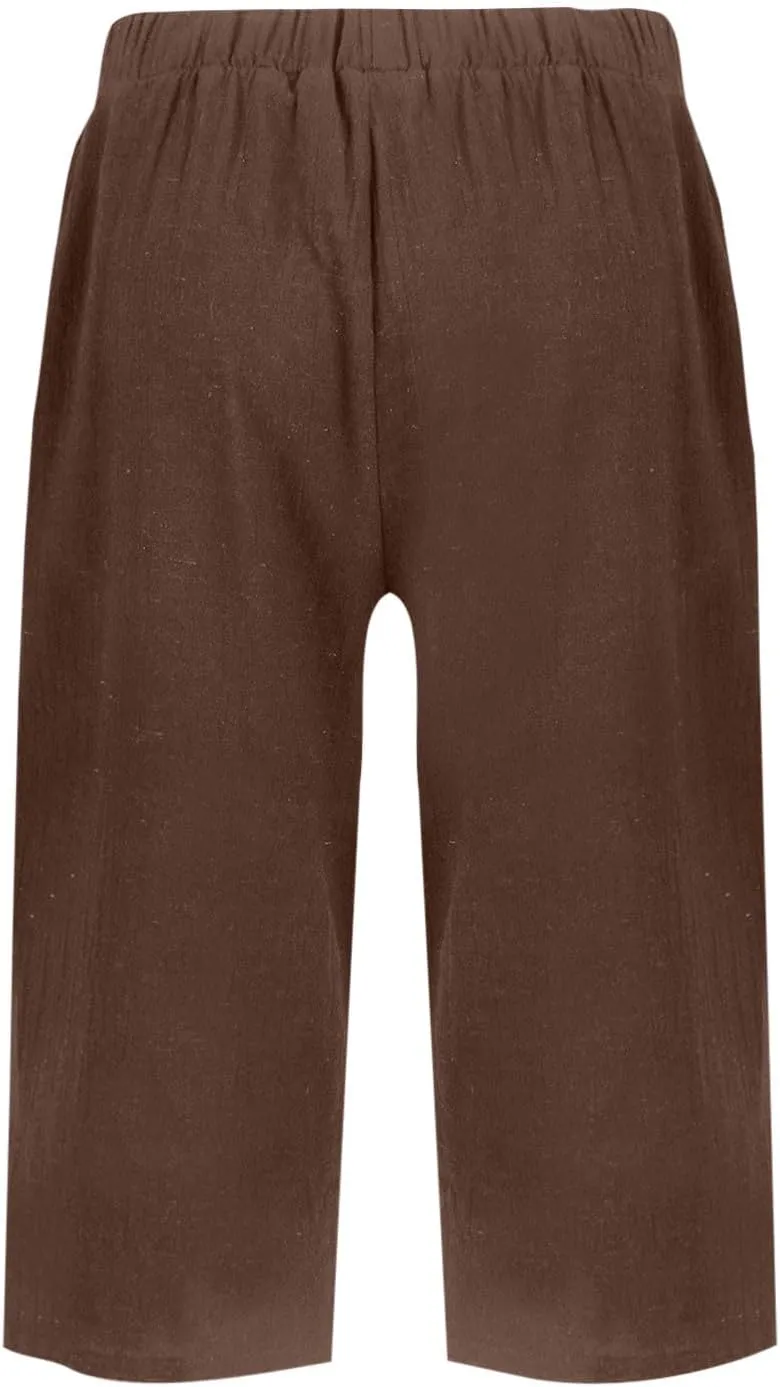 Women's Linen Pants Knee Length Bermuda Shorts Stretchy High Waisted Summer Capri Pants Side Split Button Short 2025