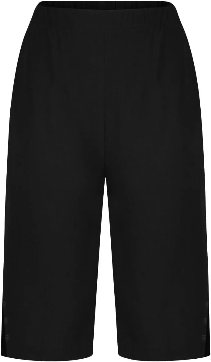 Women's Linen Pants Knee Length Bermuda Shorts Stretchy High Waisted Summer Capri Pants Side Split Button Short 2025