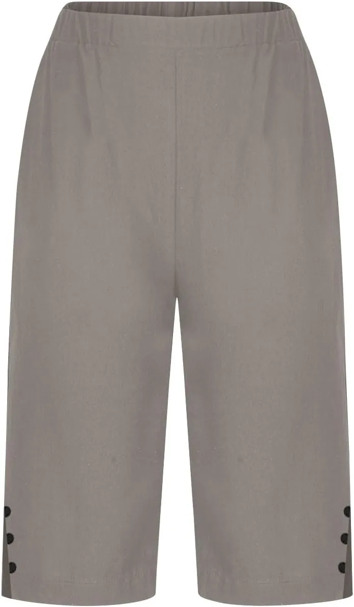 Women's Linen Pants Knee Length Bermuda Shorts Stretchy High Waisted Summer Capri Pants Side Split Button Short 2025