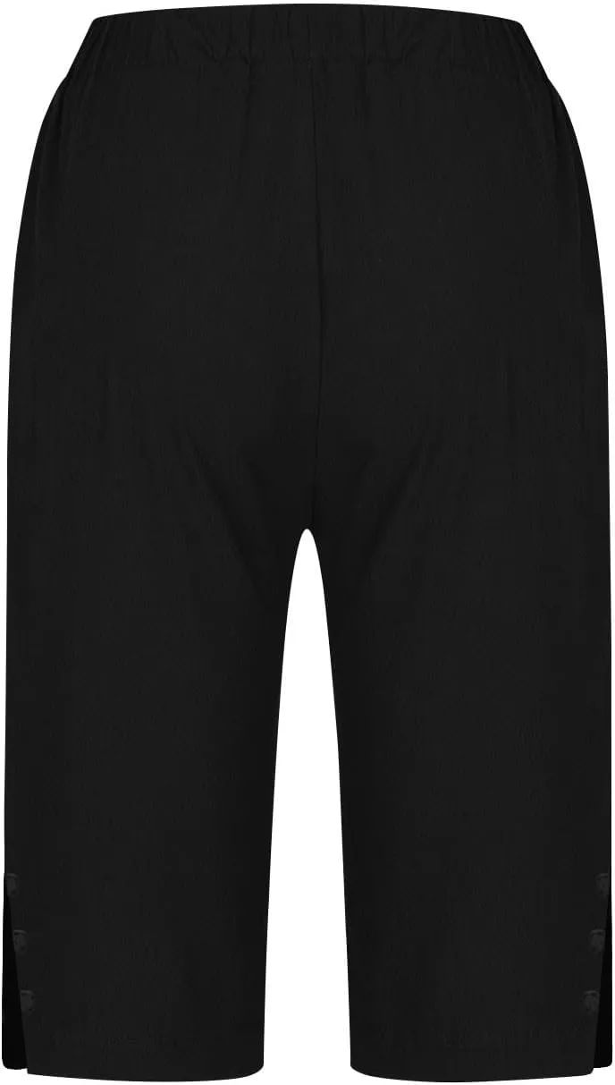 Women's Linen Pants Knee Length Bermuda Shorts Stretchy High Waisted Summer Capri Pants Side Split Button Short 2025
