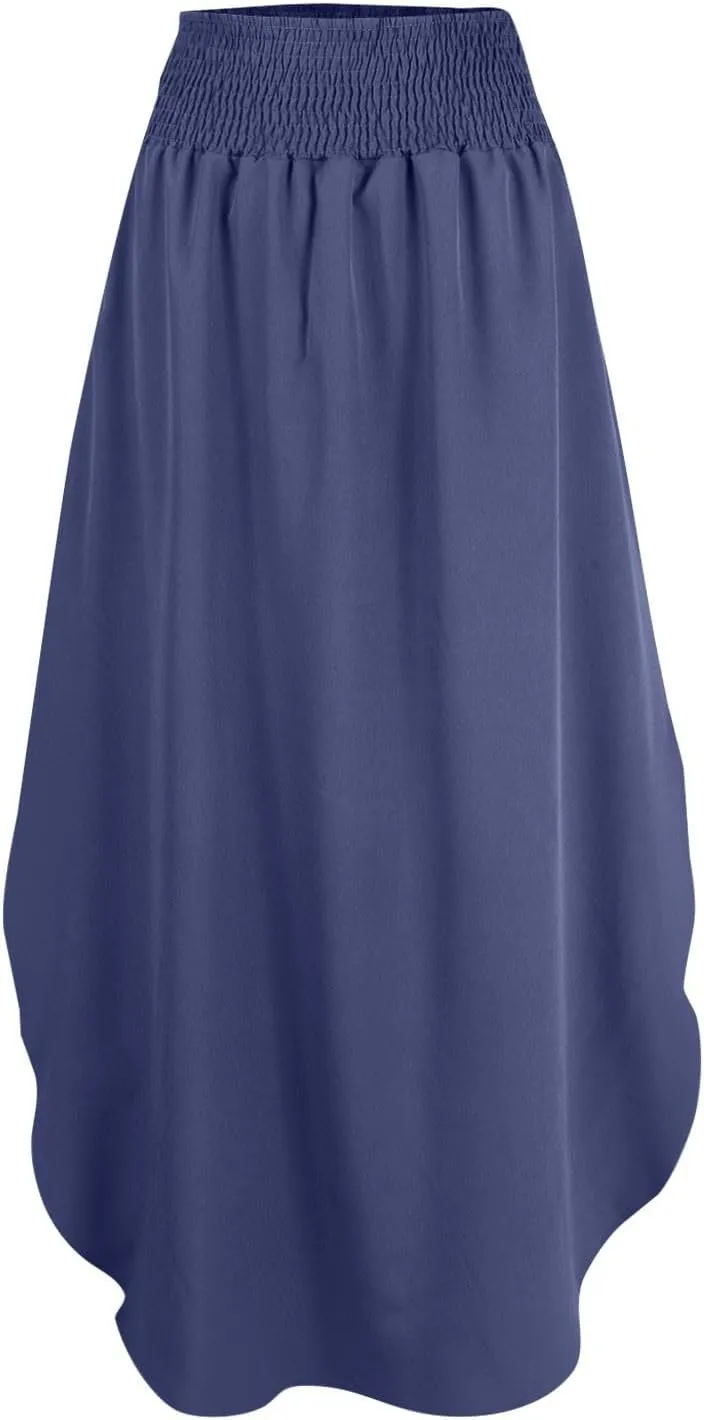 Women's Long Flowy Slit Skirt Elastic High Waisted A Line Maxi Skirts Trendy Beach Boho Skirt with Pockets