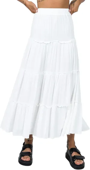 Women's Long Maxi Skirts Elastic High Waist Tiered Flowy Long Skirt Pleated Swing A-Line Maxi Summer Beach Skirt