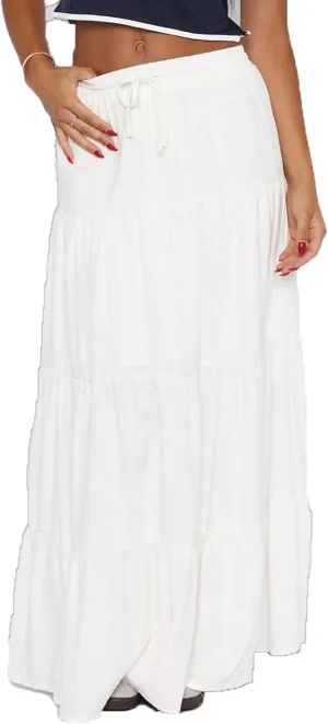 Women's Long Maxi Skirts Elastic High Waist Tiered Flowy Long Skirt Pleated Swing A-Line Maxi Summer Beach Skirt
