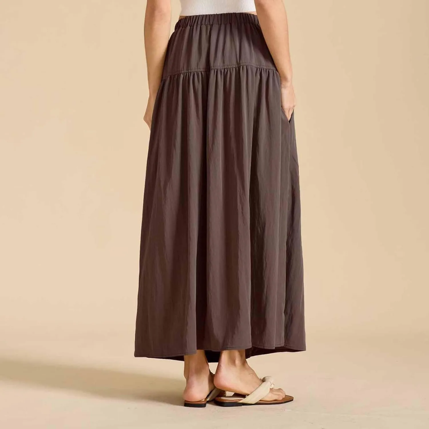Women's Long Skirts Dressy Casual Maxi Skirt Summer Solid Color High Waist Pleated Wedding Guest Clothes with Pocket
