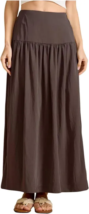Women's Long Skirts Dressy Casual Maxi Skirt Summer Solid Color High Waist Pleated Wedding Guest Clothes with Pocket