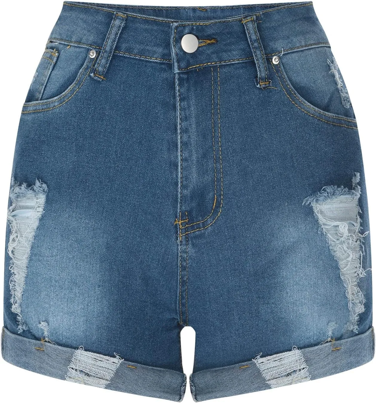 Womens Mid Rise Denim Shorts Summer Rolled Up Hem Jean Shorts Stretchy Ripped Frayed Shorts Fashion Summer Shorts