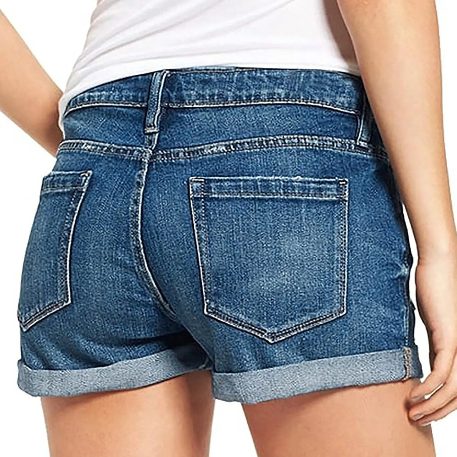 Womens Mid Rise Denim Shorts Summer Rolled Up Hem Jean Shorts Stretchy Ripped Frayed Shorts Fashion Summer Shorts
